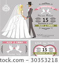 Wedding invitation set.Retro Cartoon bride and 30353218