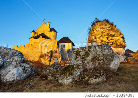 medieval castle at sunset in Bobolice, Poland 30354395