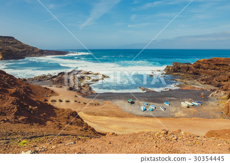 Green Lagoon at El Golfo with fishing boats Green Lagoon at El Golfo with fishing boats 30354445