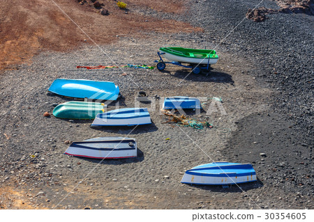 Green Lagoon at El Golfo with fishing boats, Spain Green Lagoon at El Golfo with fishing boats, Spain 30354605