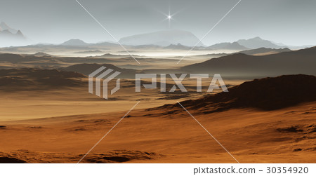 Martian landscape with sand dunes. 3D illustration Martian landscape with sand dunes. 3D illustration 30354920