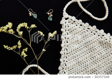 Emerald female earrings, a white knitted blouse Emerald female earrings, a white knitted blouse 30357100