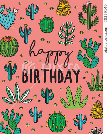 Happy Birthday. Exotic print with hand drawn Happy Birthday. Exotic print with hand drawn 30359140