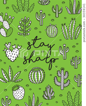 Exotic print with hand drawn succulents and Exotic print with hand drawn succulents and 30359141