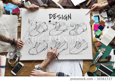 Shoe production procedure sketch drawing 30361727