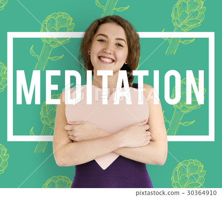 Meditation word on green background Meditation word on green background 30364910