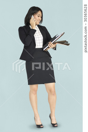 Young Asian Business Woman Phone Documents 30365628