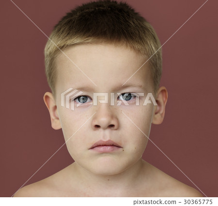 Caucasian Little Boy Frowning Bare Chested 30365775