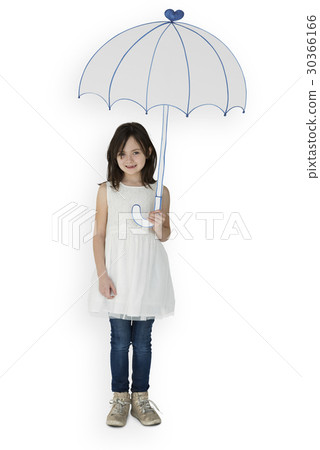 Portrait of a Little Caucasian Girl Smiling with an Umbrella Isolated Portrait of a Little Caucasian Girl Smiling with an Umbrella Isolated 30366166