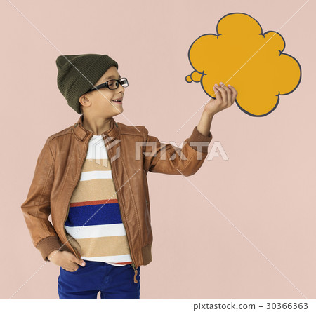 Little Boy Smiling Happiness Speech Bubble Thinking Copy Space Portrait 30366363