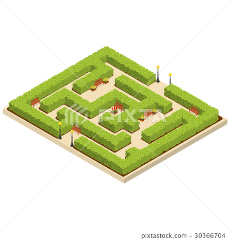 Green Labyrinth Garden Isometric View. Vector Green Labyrinth Garden Isometric View. Vector 30366704