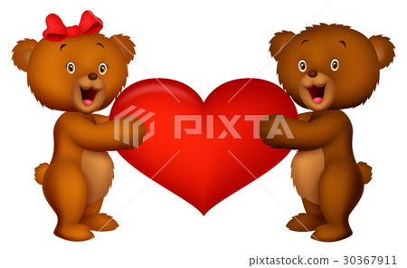 Couple baby bear holding red heart 30367911
