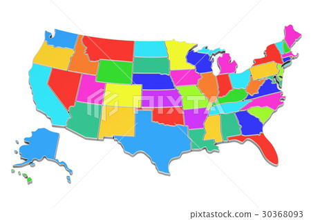 Colored United States of America map, 3D rendering 30368093