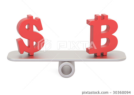 Dollar or Bitcoin, balance concept. 3D rendering 30368094
