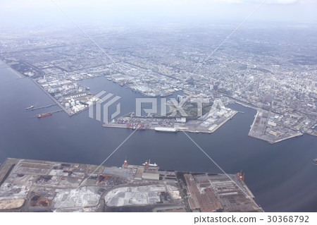 Chiba city viewed from the sky over Tokyo Bay and Chiba Harbor area Chiba city viewed from the sky over Tokyo Bay and Chiba Harbor area 30368792