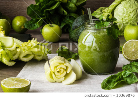Detox diet. Green smoothie with vegetables 30369876
