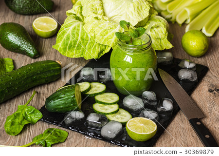Detox diet. Green smoothie with vegetables 30369879