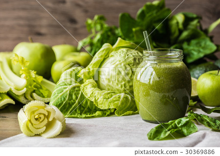 Detox diet. Green smoothie with vegetables 30369886