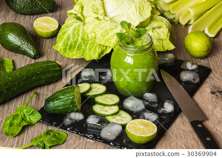 Detox diet. Green smoothie with vegetables 30369904