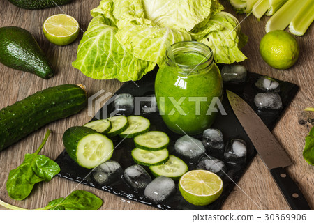 Detox diet. Green smoothie with vegetables 30369906