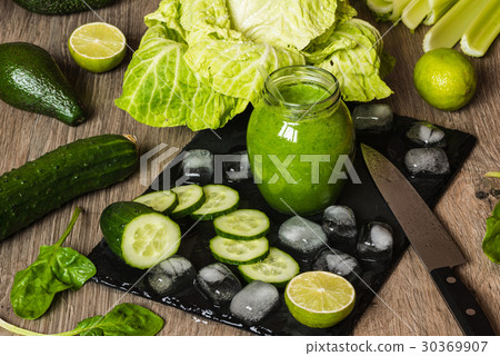 Detox diet. Green smoothie with vegetables Detox diet. Green smoothie with vegetables 30369907