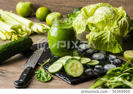 Detox diet. Green smoothie with vegetables 30369908