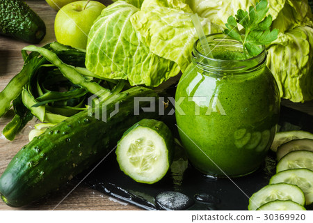 Detox diet. Green smoothie with vegetables 30369920