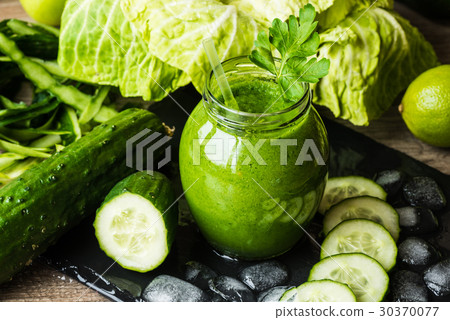 Detox diet. Green smoothie with vegetables Detox diet. Green smoothie with vegetables 30370077