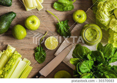 Detox diet. Green smoothie with vegetables Detox diet. Green smoothie with vegetables 30370083