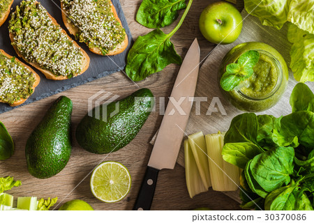 Detox diet. Green smoothie with vegetables Detox diet. Green smoothie with vegetables 30370086