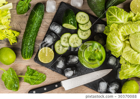 Detox diet. Green smoothie with vegetables Detox diet. Green smoothie with vegetables 30370088