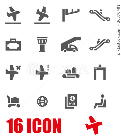 Vector grey airport icon set 30370491