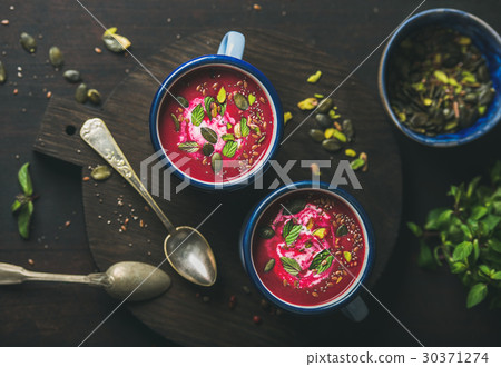 Spring beetroot soup with mint, pistachio, chia Spring beetroot soup with mint, pistachio, chia 30371274