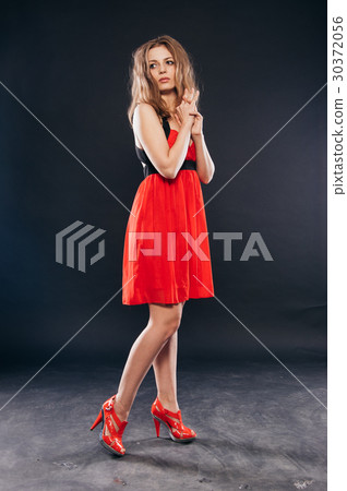 Sexy young beauty woman in red dress 30372056