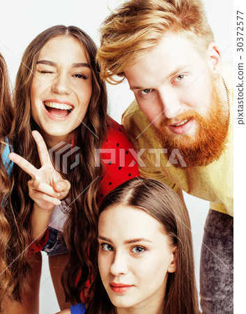 company of hipster guys, bearded red hair boy and 30372577