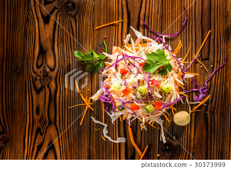图库照片: top view of finely chopped white, red cabbage