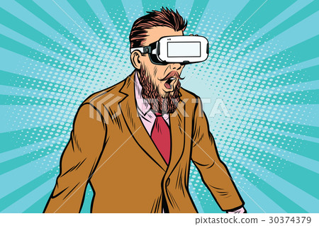 Shocked hipsters in VR glasses 30374379