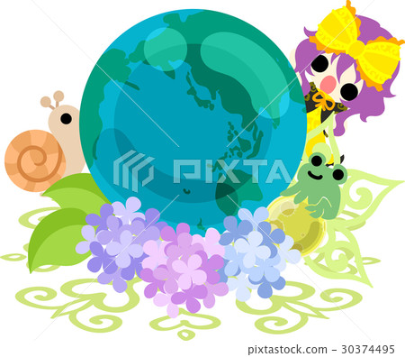Cute girl and hydrangea globes Cute girl and hydrangea globes 30374495