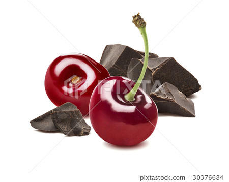 Cherry broken dark chocolate composition isolated Cherry broken dark chocolate composition isolated 30376684