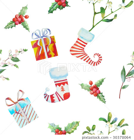 Seamless Pattern with Christmas Sock and Box Seamless Pattern with Christmas Sock and Box 30378064