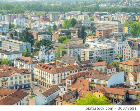 Bellinzona cityscape view and mountains 30378681