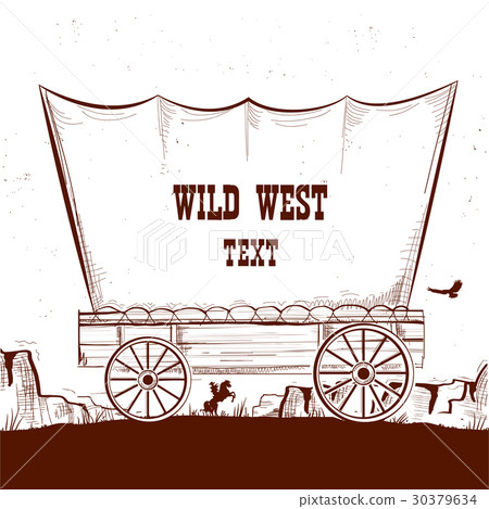 Wild west wagon with american prairies. 30379634