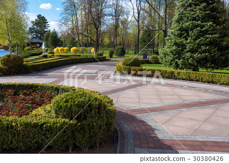Garden with topiary landscape. Landscaping in the Garden with topiary landscape. Landscaping in the 30380426