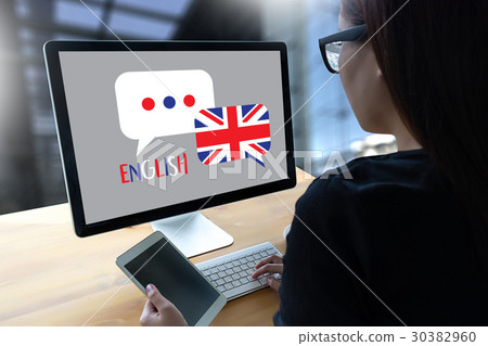 Laptop with blank screen on table. Workspace new 30382960