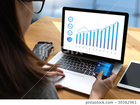 Laptop with blank screen on table. Workspace new 30382961