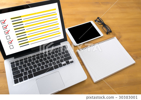 Laptop with blank screen on table. Workspace new Laptop with blank screen on table. Workspace new 30383001