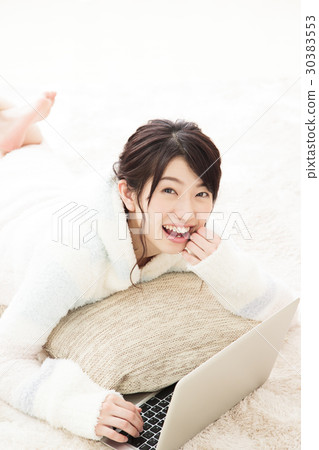 Female young lady computer sleeping net shopping communication sales lifestyle 30383553