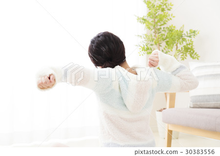 Women stretch elongation young ladies relax holiday morning lifestyle 30383556