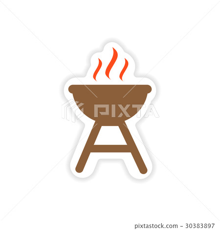 paper sticker American BBQ on white background paper sticker American BBQ on white background 30383897