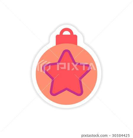 paper sticker on white background Christmas ball 30384425